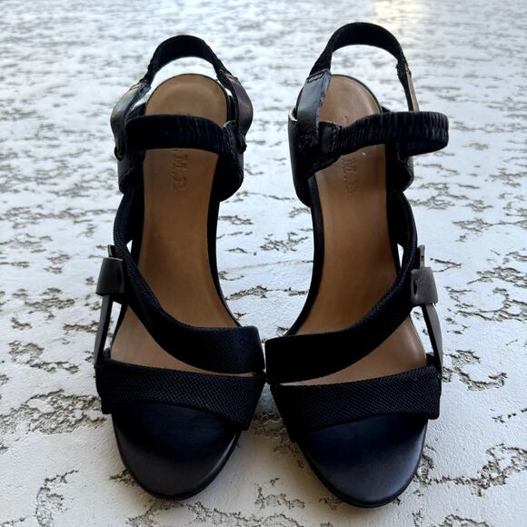 Women's L.A.M.B. Black Kandis Leather Fabric Strappy Heels Slingback Sandals 8M - Picture 2 of 11